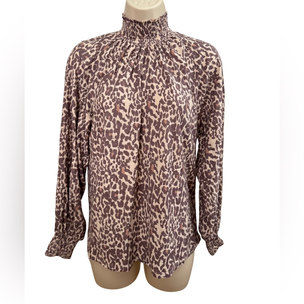Nation LTD Leopard Print Smocked Mock Neck Blouse – Size Small - Picture 8 of 14